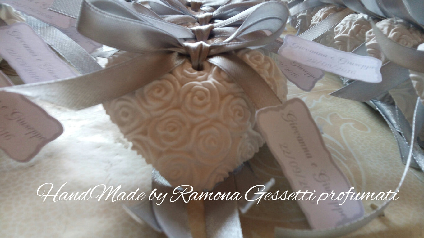 10 Gessetti profumati cuore,cuori misti con fiocco e biglietto,segnaposto matrimonio,comunione