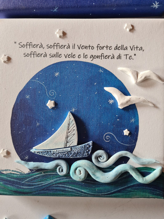 1 Quadretto tema mare,stampa su tela pittorica, bomboniera ,regalo , comunione,cresima,battesimo