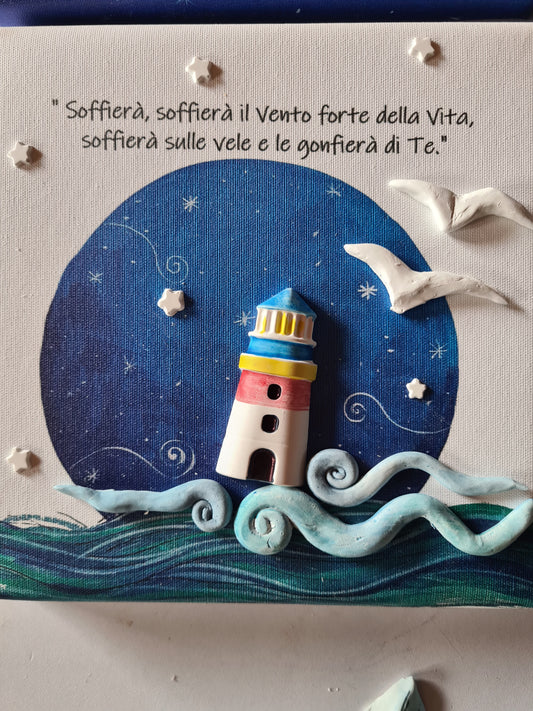 1 Quadretto stampa su tela tema mare,faro,viaggio,bomboniera