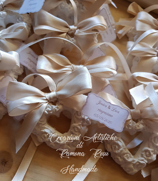 10 Gessetti profumati cuore,cuori con roselline,con fiocco e biglietto,segnaposto matrimonio,comunione (Copia)
