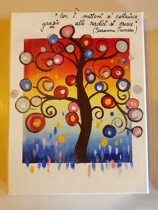 1 Quadretto  stampa su tela Albero della vita ,albero,fiori