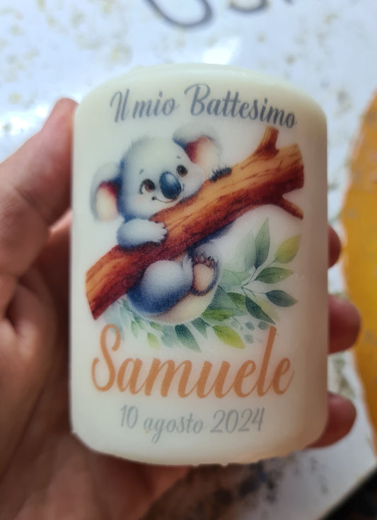 1 Candela personalizzata Koala,orsetto ,bomboniera battesimo,compleanno ,comunione