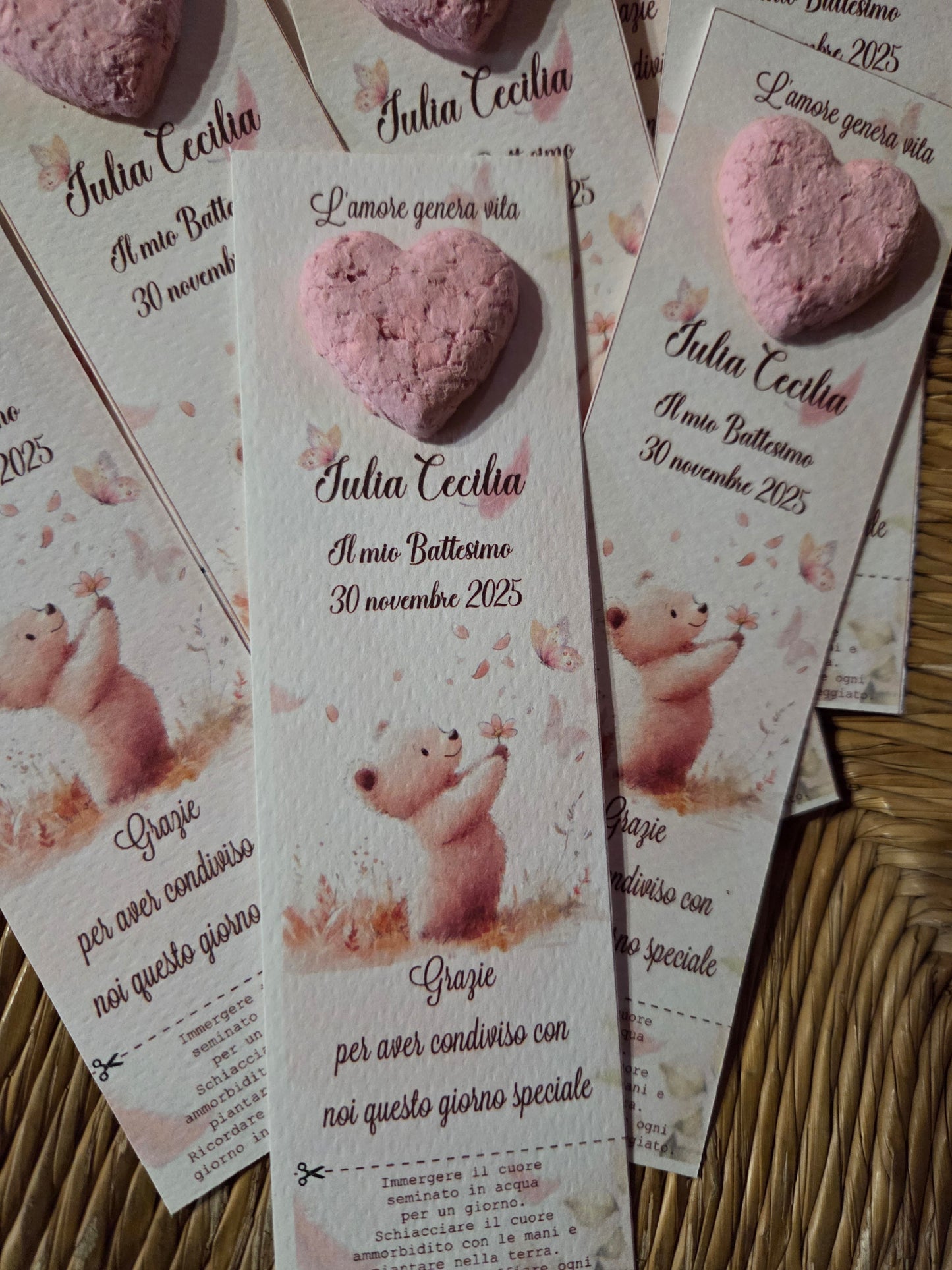 1  Segnaposto /Segnalibro  carta ecologica/cuore con semi,quadrifoglio,stella,nuvoletta,personalizzate  con semi di fiori ,piantabile ,carta