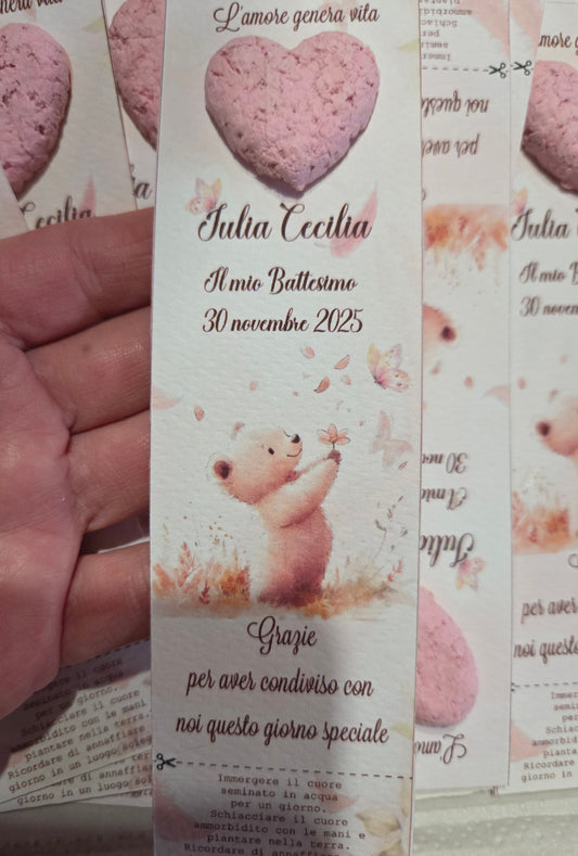 1  Segnaposto /Segnalibro  carta ecologica/cuore con semi,quadrifoglio,stella,nuvoletta,personalizzate  con semi di fiori ,piantabile ,carta