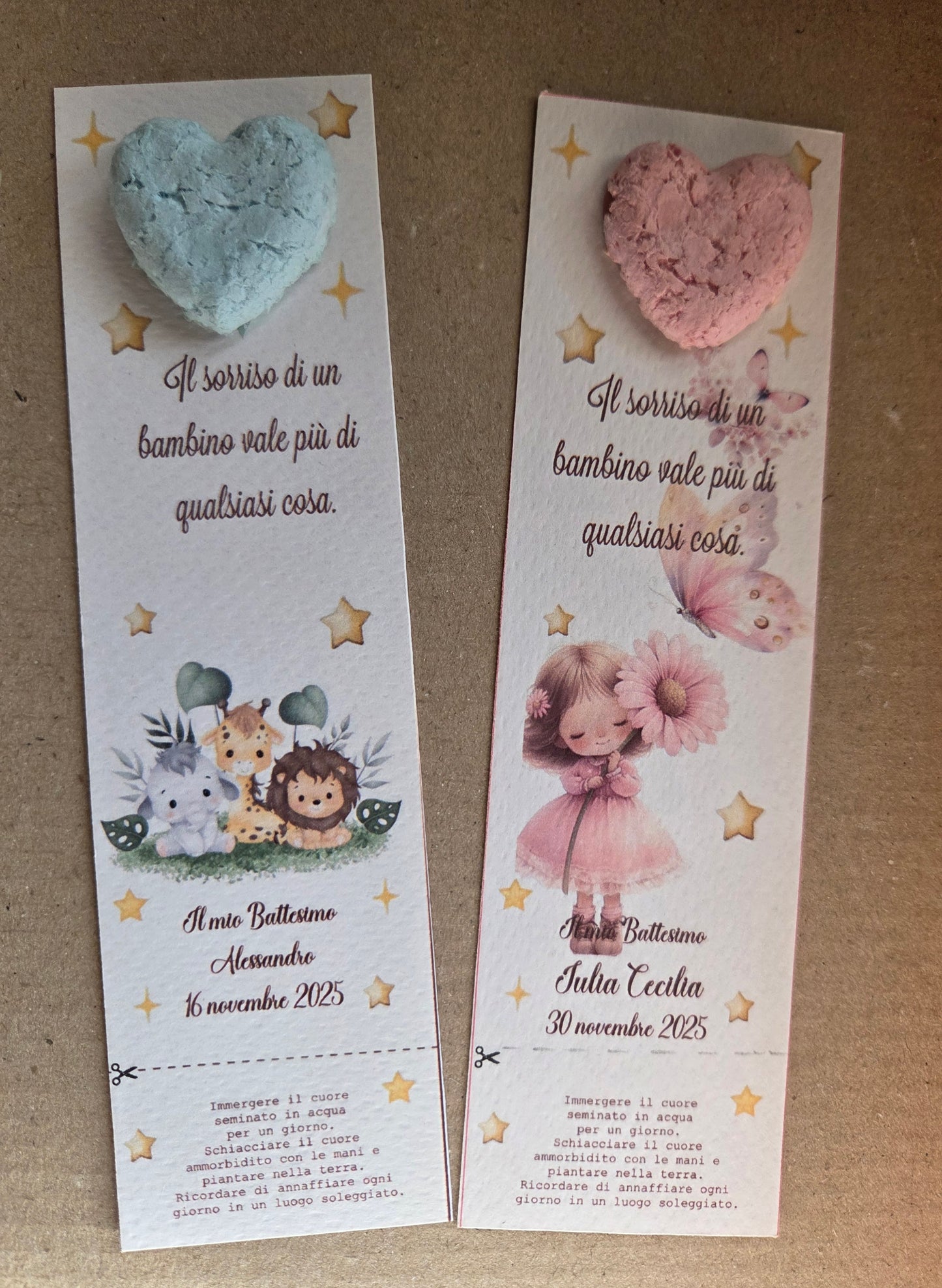 1  Segnaposto /Segnalibro  carta ecologica/cuore con semi,quadrifoglio,stella,nuvoletta,personalizzate  con semi di fiori ,piantabile ,carta