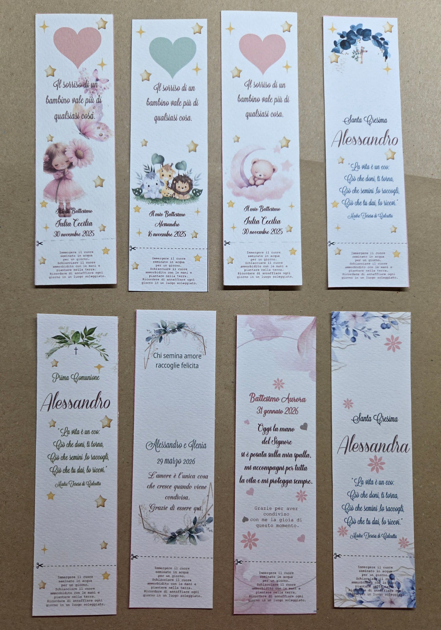 1  Segnaposto /Segnalibro  carta ecologica/cuore con semi,quadrifoglio,stella,nuvoletta,personalizzate  con semi di fiori ,piantabile ,carta