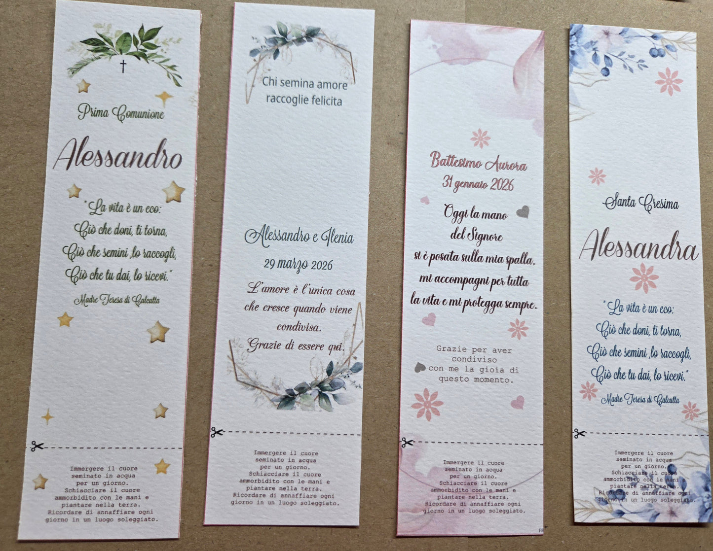 1  Segnaposto /Segnalibro  carta ecologica/cuore con semi,quadrifoglio,stella,nuvoletta,personalizzate  con semi di fiori ,piantabile ,carta