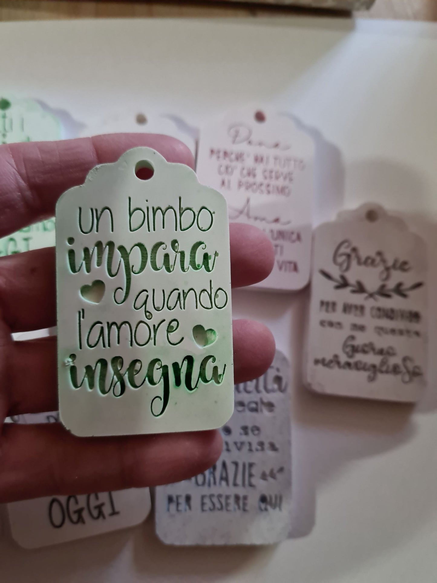 10 Gessetti profumati Tag/targhette con frase ,ringraziamento,grazie,segnaposto matrimonio, comunione,battesimo