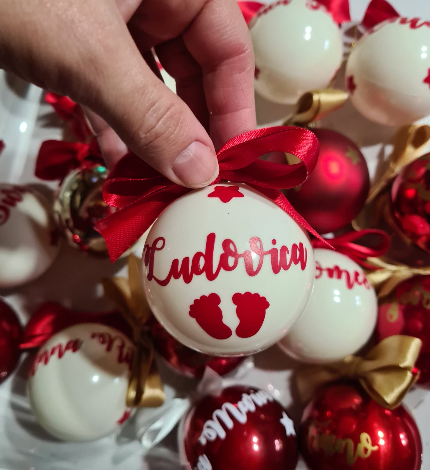 1 Pallina 6 cm plastica, personalizzata con nome bimbo/ bimba