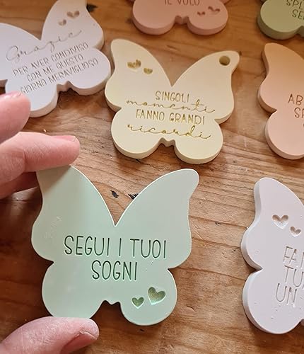 1 pz Calamita segnaposto,bomboniera farfalla, farfalle con frase, ringraziamenti,gessetto colorato battesimo,compleanno,nascita