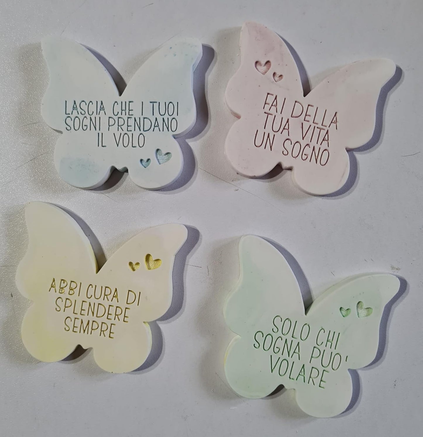 10 pezzi Gessetti profumati farfalle frasi miste 6x6 cm ,segnaposto compleanno, battesimo,matrimonio
