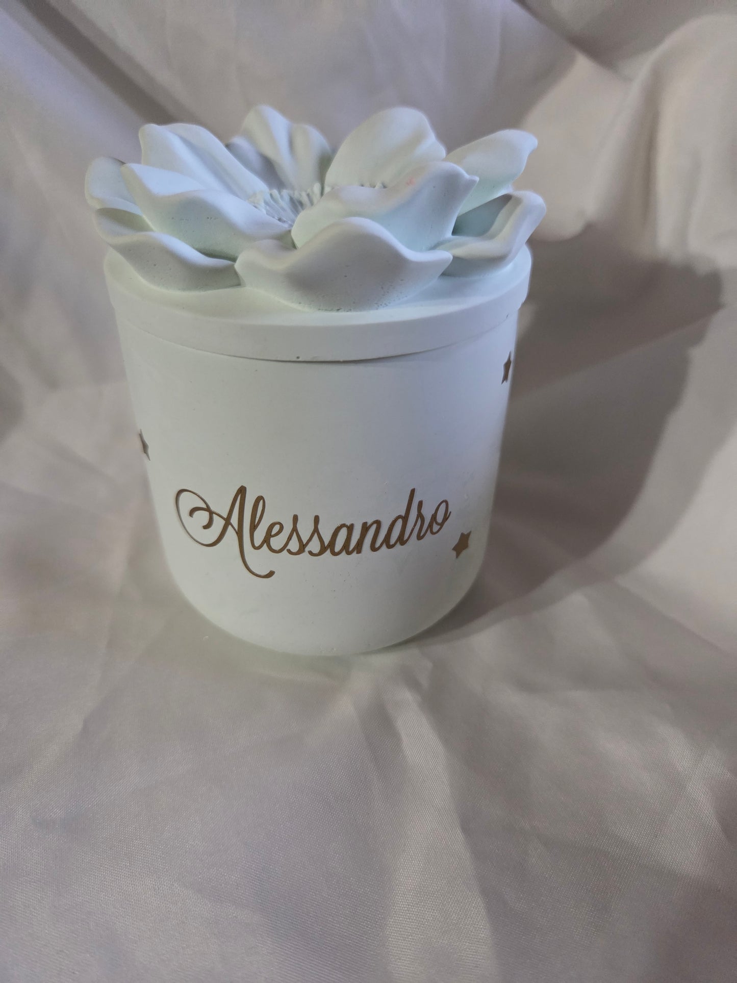 1 Bomboniera/ contenitore  /7x7,5 cm  candela di soia  per  cresima, prima comunione ,matrimonio,battesimo