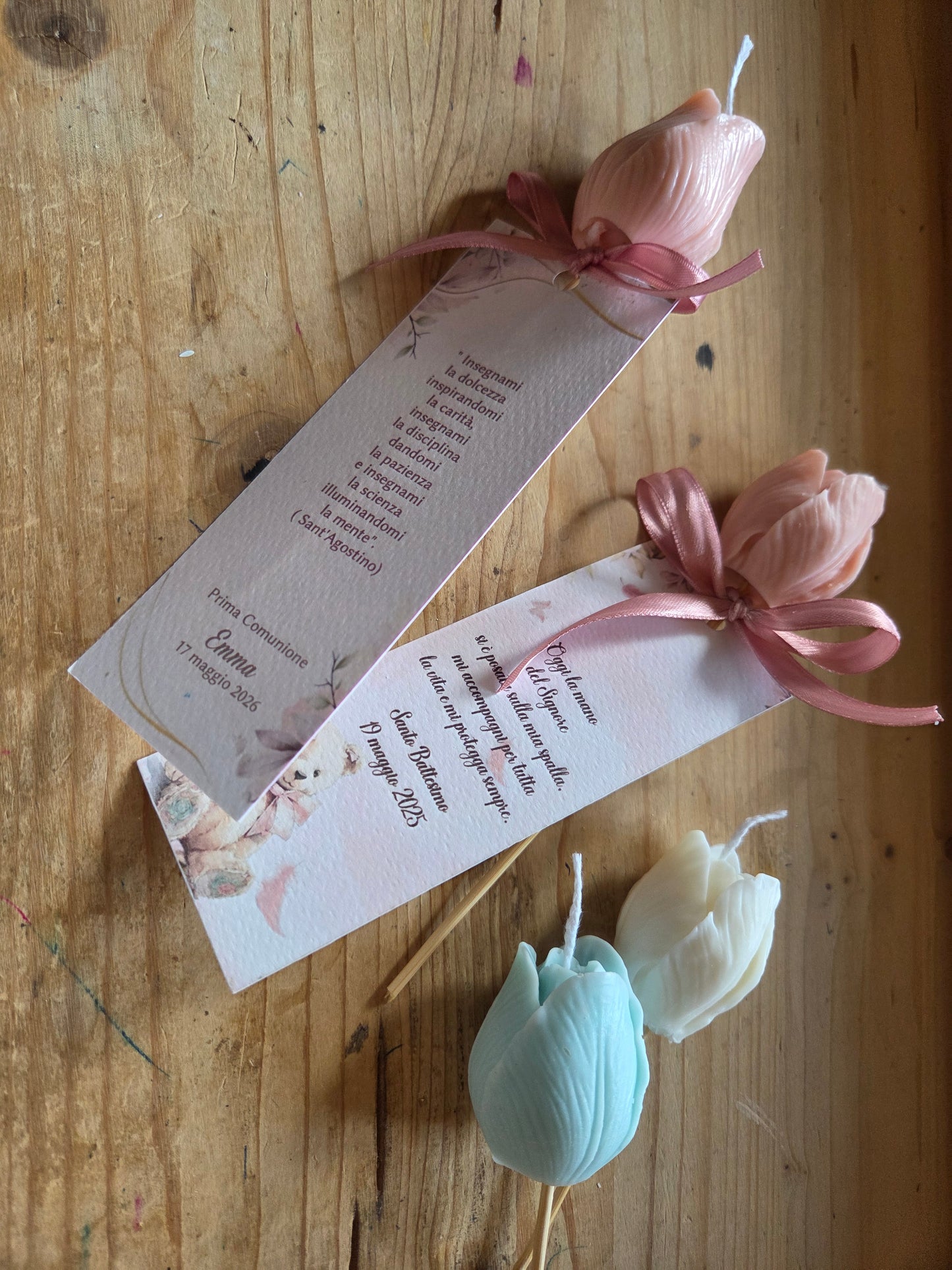 1 candela Segnaposto rosa ,fiore in cera di soia,segnalibro profumato ,segnaposto floreale , battesimo,comunione,matrimonio,