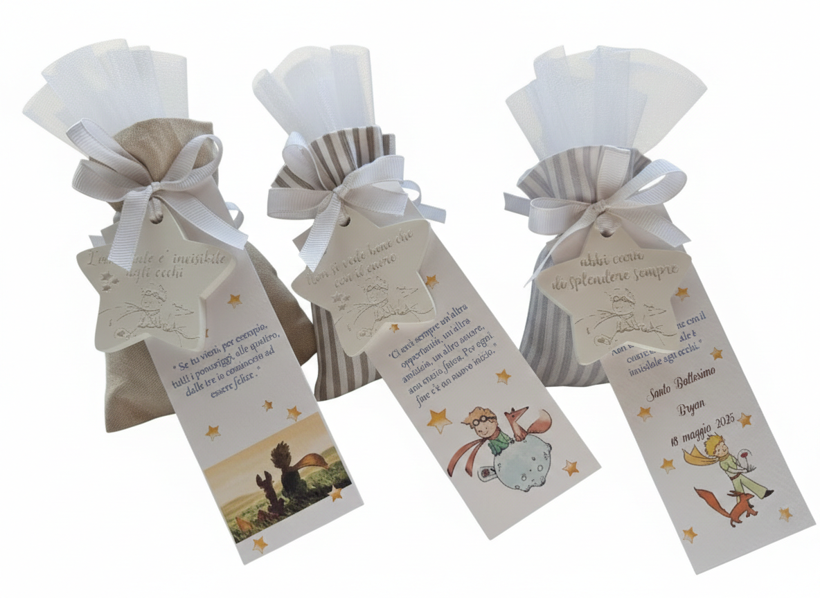 1 Bomboniera  segnalibro con stella  piccolo principe ,Nascita ,Battesimo,comunione,gessetti profumati