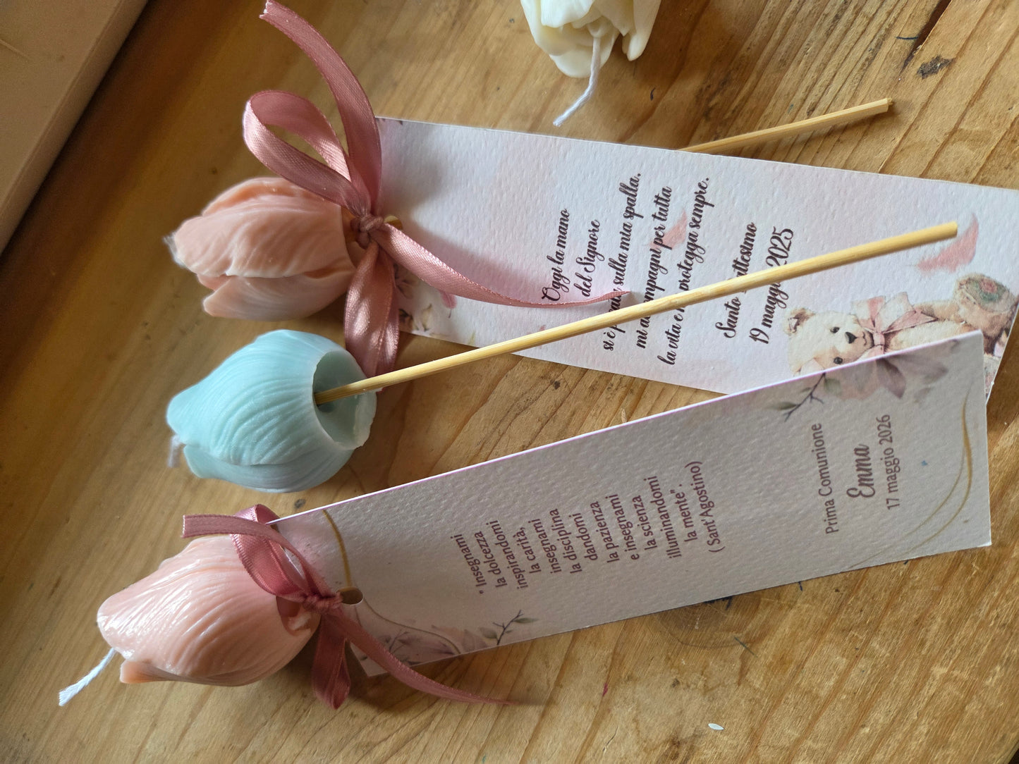 1 candela Segnaposto rosa ,fiore in cera di soia,segnalibro profumato ,segnaposto floreale , battesimo,comunione,matrimonio,