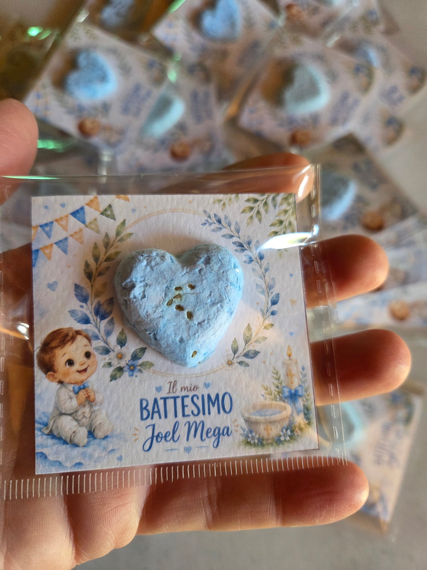 1  Segnaposto /bomboniera ecologica/cuore con semi,quadrifoglio,stella,nuvoletta,personalizzate con semi di fiori ,piantabile ,segnaposto in carta