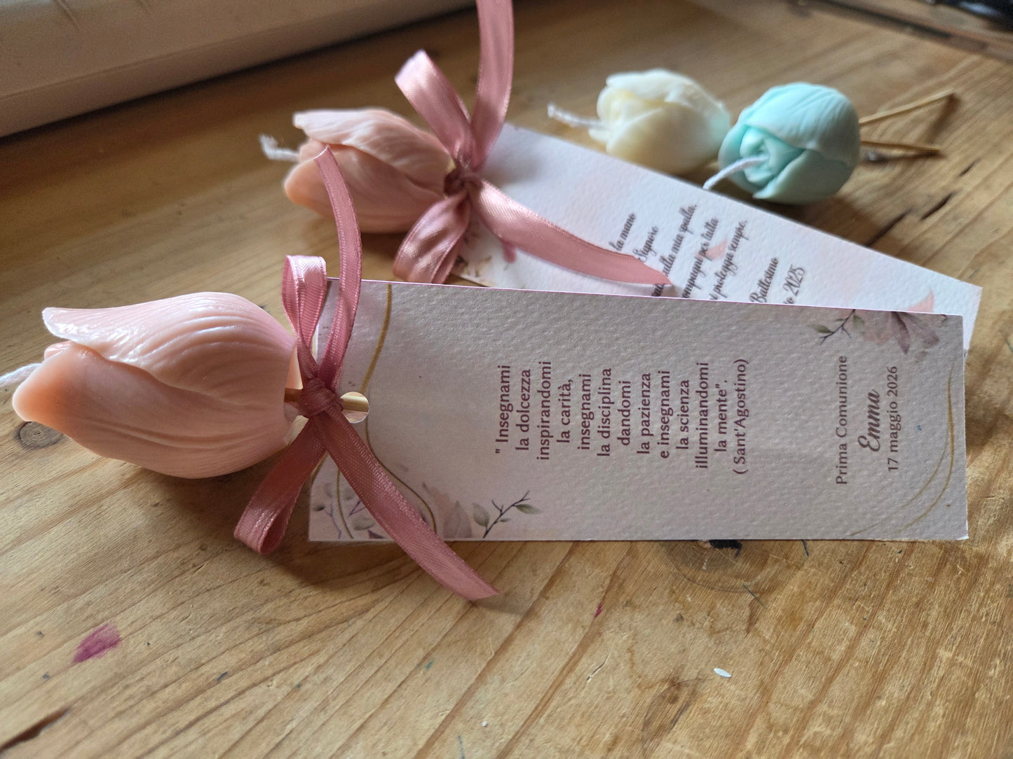 1 candela Segnaposto rosa ,fiore in cera di soia,segnalibro profumato ,segnaposto floreale , battesimo,comunione,matrimonio,