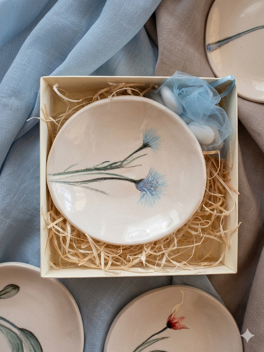 Bomboniere Piattini ,ceramiche artistiche personalizzabili ,fatti a mano con fiori e foglie impresse,SU ORDINAZIONE