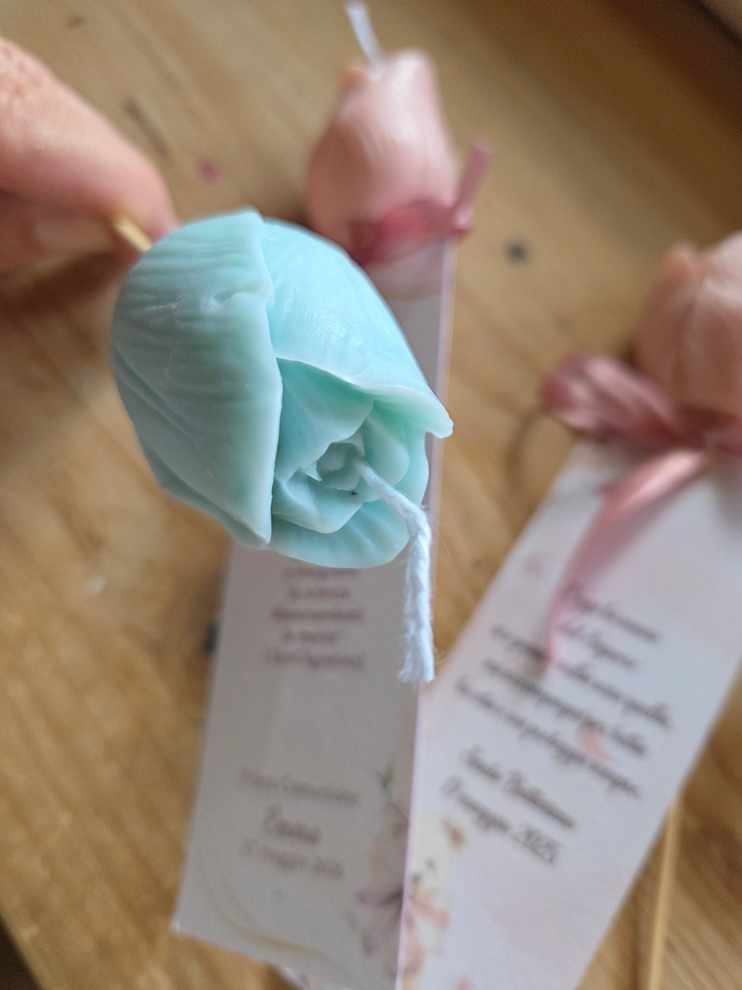 1 candela Segnaposto rosa ,fiore in cera di soia,segnalibro profumato ,segnaposto floreale , battesimo,comunione,matrimonio,