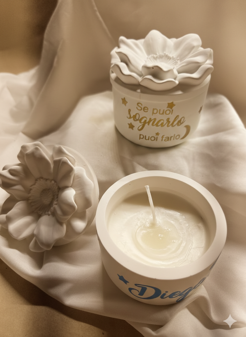 1 Bomboniera/ contenitore  /4x7,5 cm  candela di soia  per  cresima, prima comunione ,matrimonio,battesimo