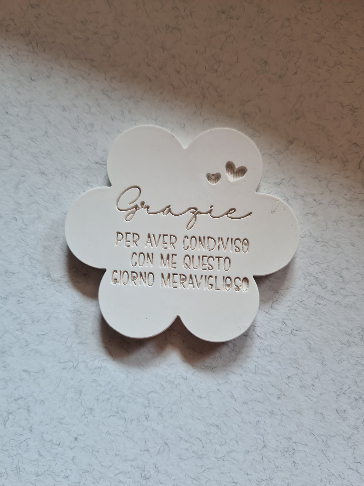 10 Gessetti profumati fiore, margherita con frase di ringraziamento  con o senza foro ,segnaposto matrimonio,comunione ,compleanno