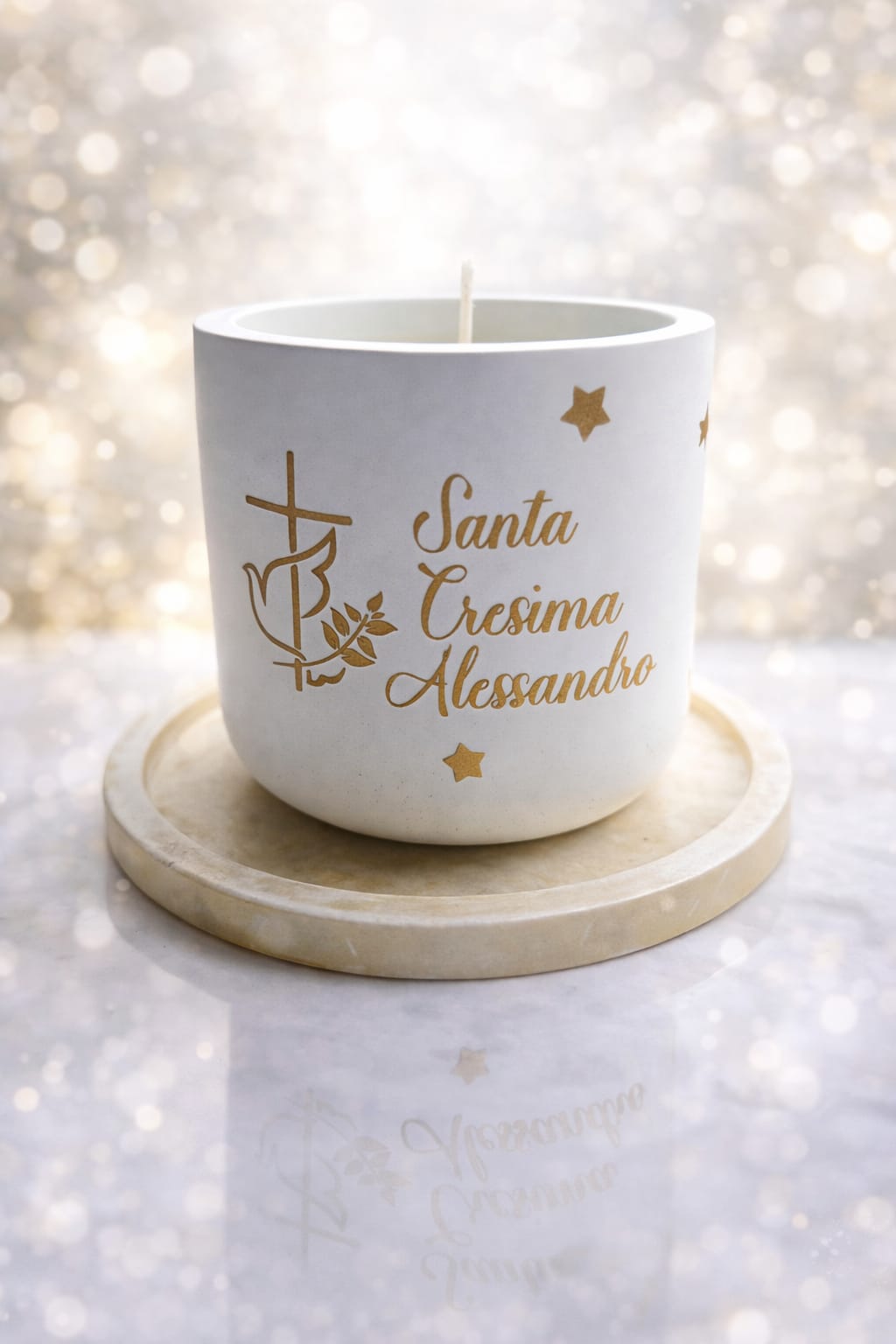 1 Bomboniera/ contenitore  /7x7,5 cm  candela di soia  per  cresima, prima comunione ,matrimonio,battesimo