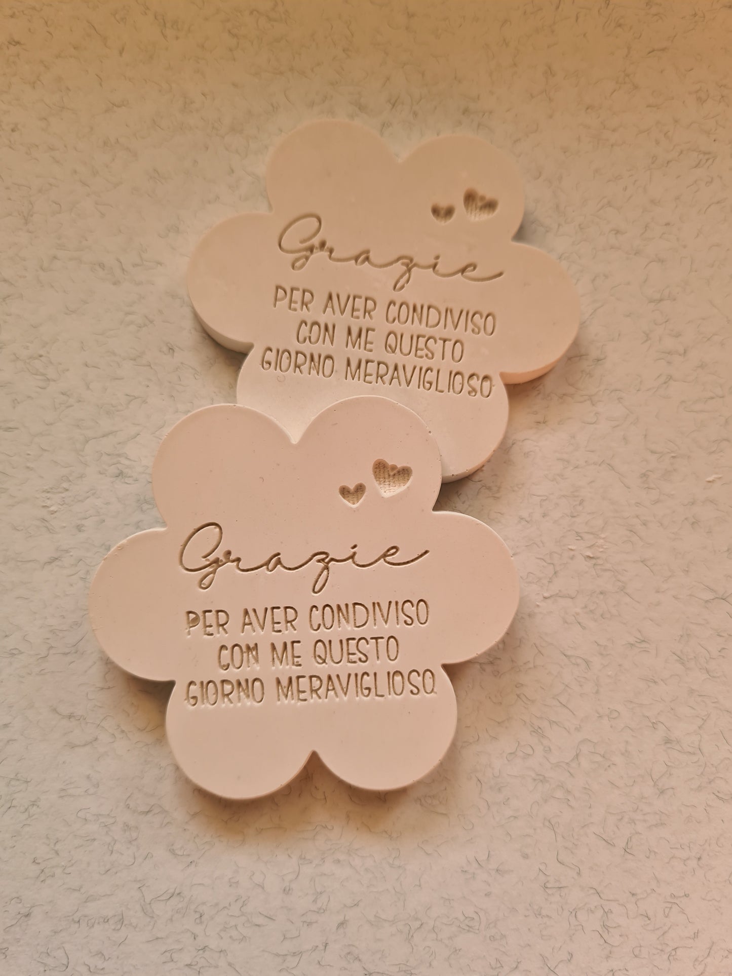 10 Gessetti profumati fiore, margherita con frase di ringraziamento  con o senza foro ,segnaposto matrimonio,comunione ,compleanno