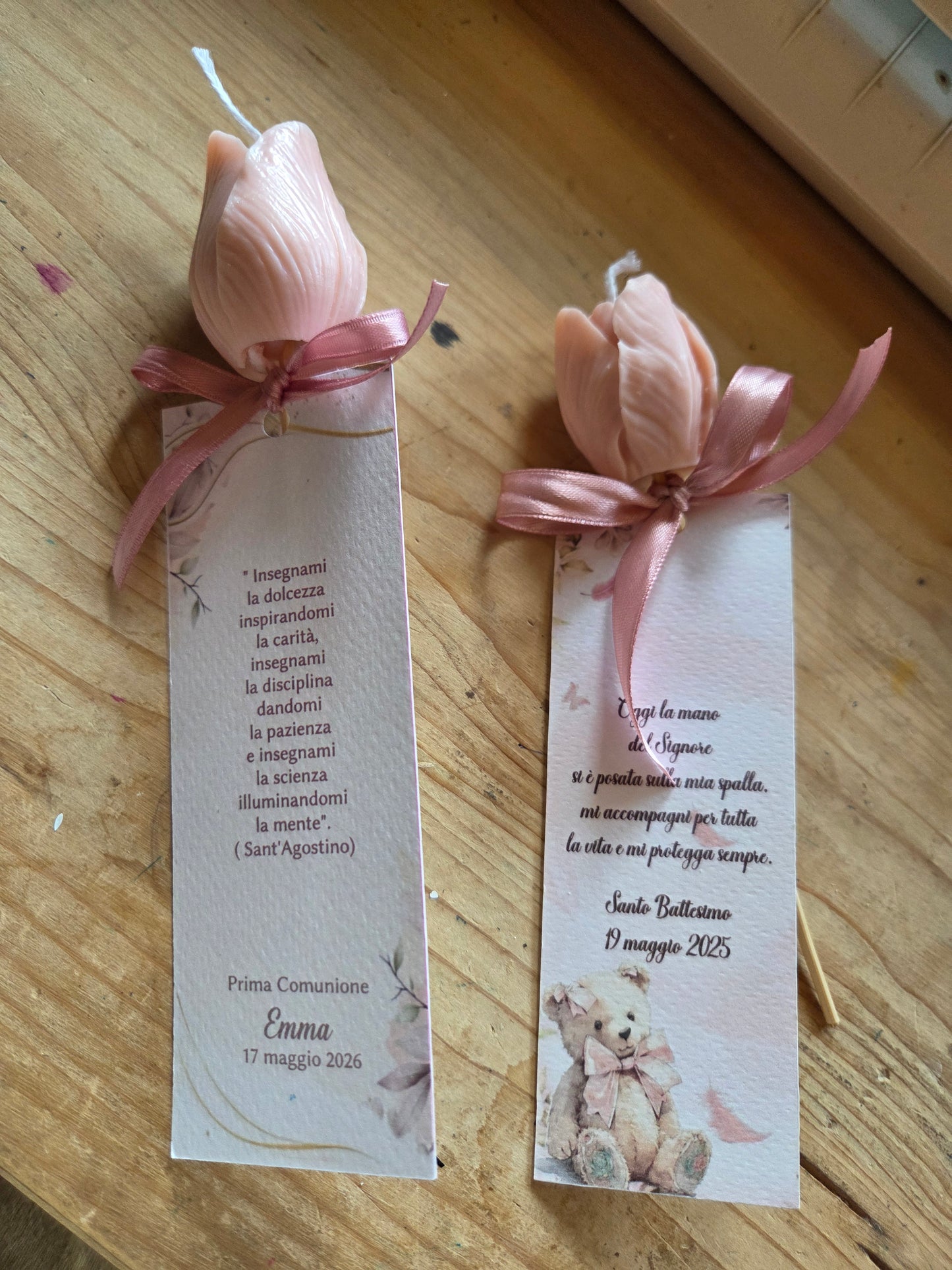 1 candela Segnaposto rosa ,fiore in cera di soia,segnalibro profumato ,segnaposto floreale , battesimo,comunione,matrimonio,