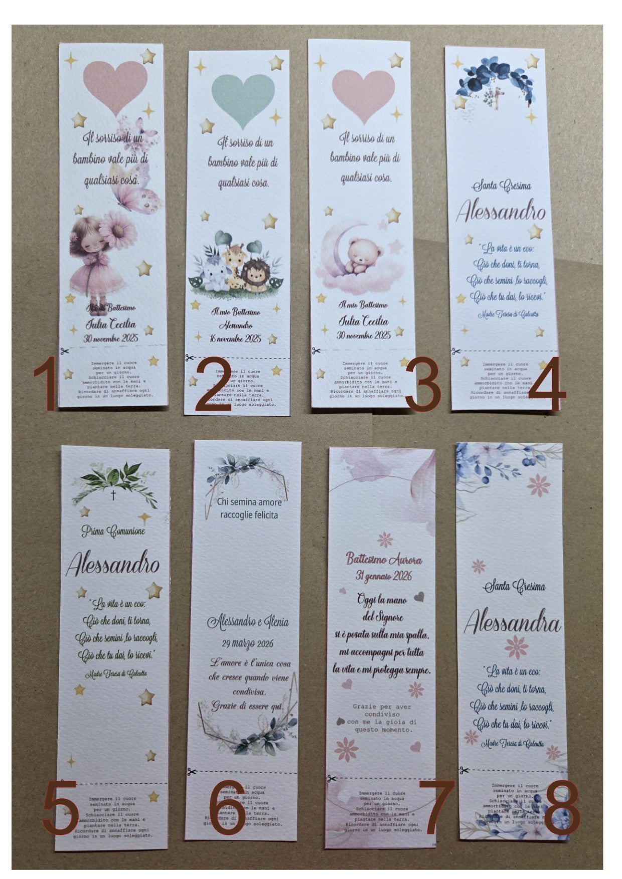 1  Segnaposto /Segnalibro  carta ecologica/cuore con semi,quadrifoglio,stella,nuvoletta,personalizzate  con semi di fiori ,piantabile ,carta
